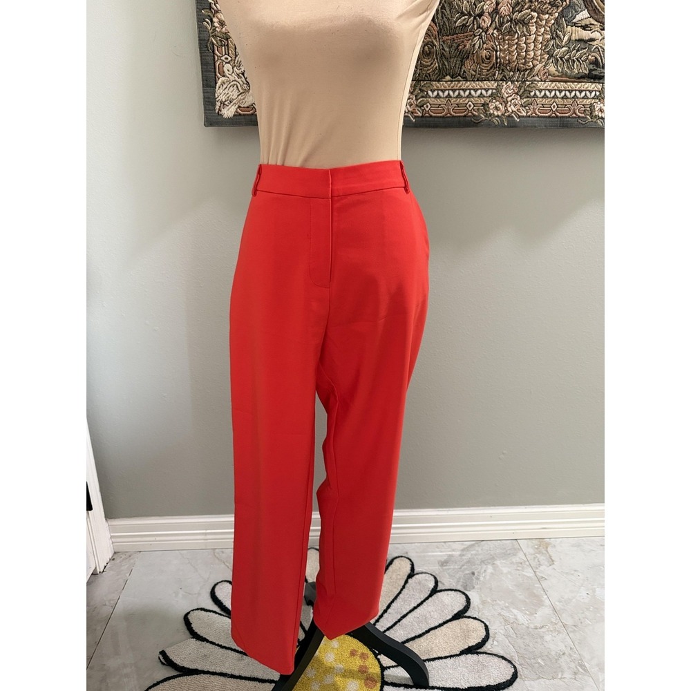 OVI Pants Womens Large Red Straight‎ Leg Dress Twill Zip Pockets Office Work